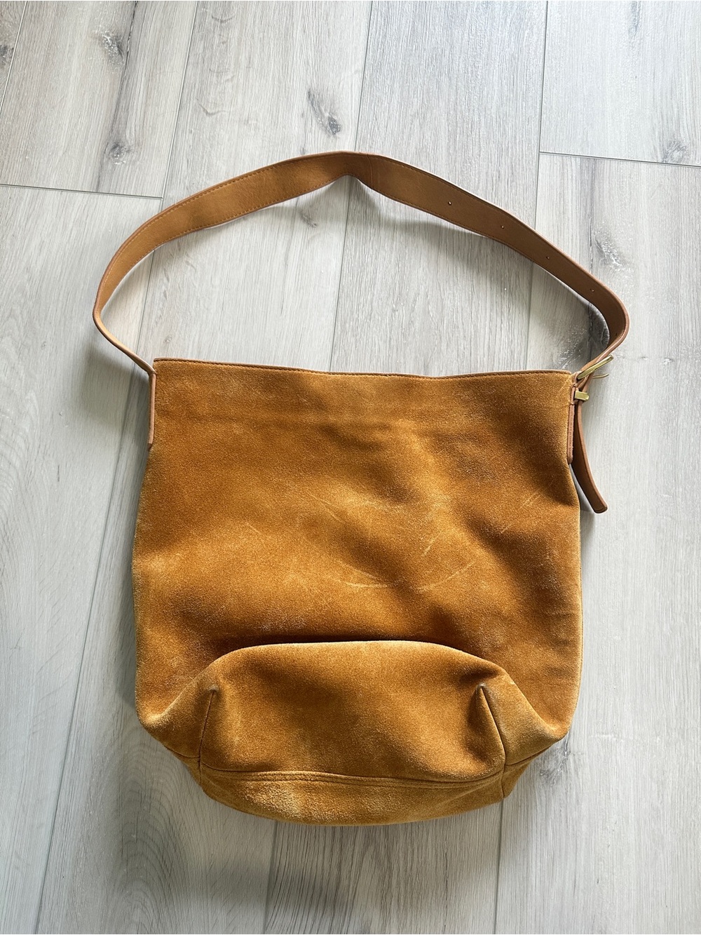 margot Suede Shoulder Bag in Cognac Brown - Picture 2 of 5